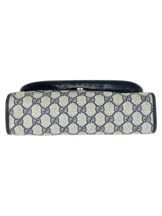 Gucci Vintage Sherry Line Navy GG Supreme Canvas Leather Clutch - Picture 9 of 9